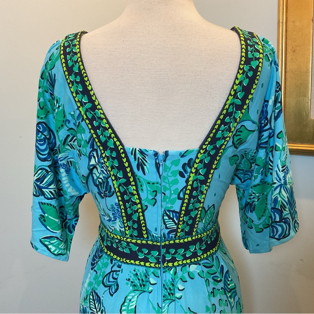Lilly Pulitzer ILIA Elbow Sleeve Maxi Seabreeze‎ Blue Plant One On You Engin - Picture 5 of 8